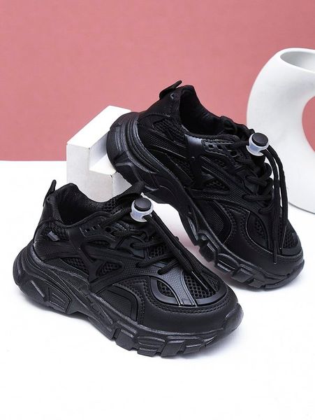 

boys drawstring design chunky sneakers she, Black