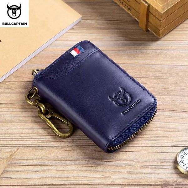 

nature cowhide leather key wallet rfid blocking multi-function card holder coin purse men women housekeeper key organizer case