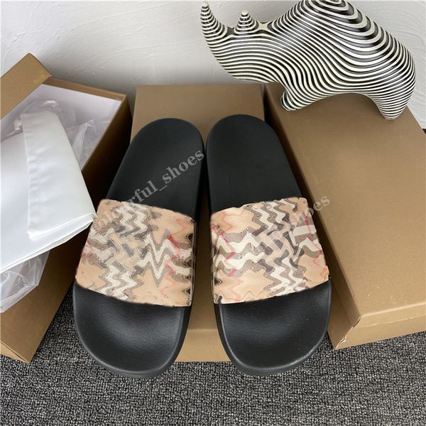 

women men slippers fashion flat casual woman slipper classic designs sandal slides summer male sandals rubber print plaid letter scuffs pant, Black