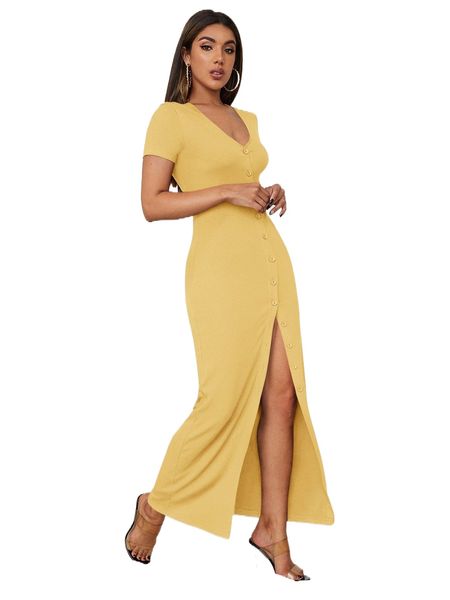 

button front maxi dress b2lu#, Black;gray