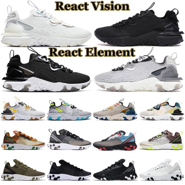 

react vision running shoes element 87 55 men women triple black white light smoke grey orange peel phantom desert sand mens trainer sports s