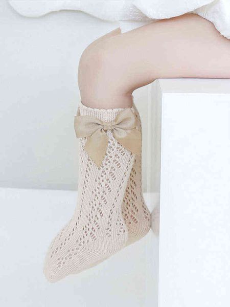 

mesh hollow out thin stitch knee high long tube stockings summer solid color spanish arc princess white socks for children girls j220621, Pink;yellow