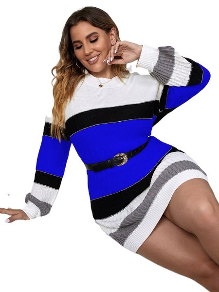 

plus color block sweater dress without belt q9q5#, Black