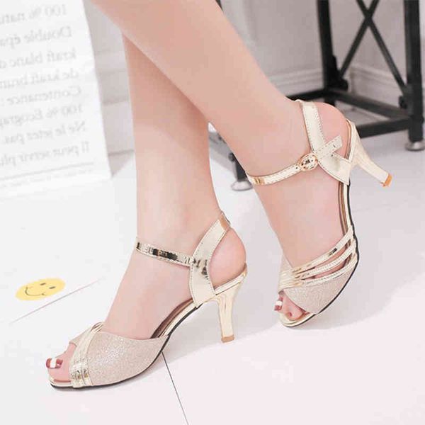 

sandals women high heels 2022 zomer schoenen vrouw kleding bling weddging zilver hoge hakken pumps dames shoes 220323, Black