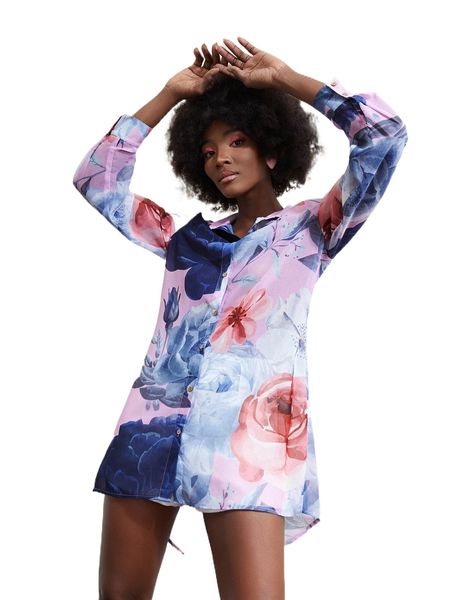 

x maria collared buttoned front floral print longline blouse f9ek#, White
