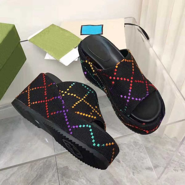 

designer g sandals men women slippers embroidered platform high heels flip flops fashion rubber slides burgundy printing fabric sandal 230, Black