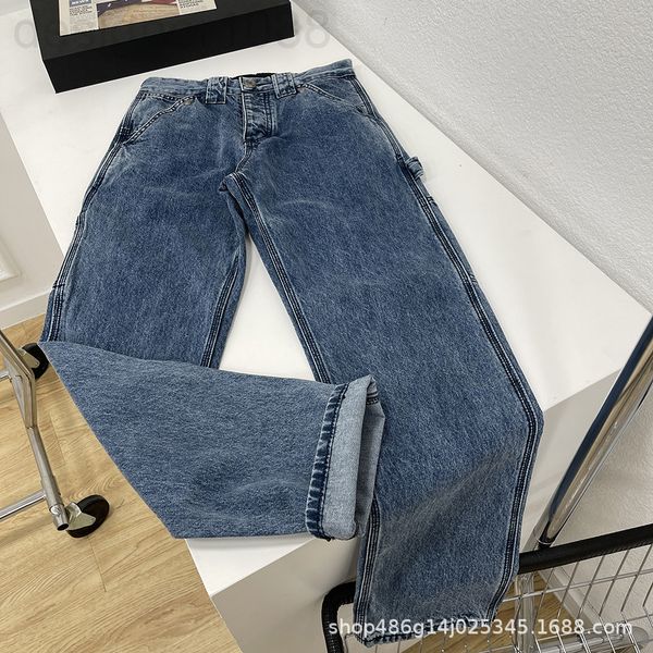 

women's jeans designer [correct version]kejia 22 spring and summer new classic five bag design straight tube men's women's je, Blue