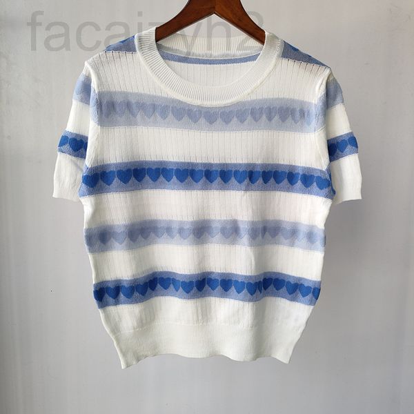 

women's knits & tees designer 22 summer new love color contrast striped knitted thin women's fashion skxr, White