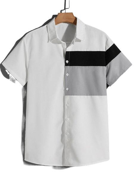 

romwe guys colorblock button front shirt 10yl#, White;black