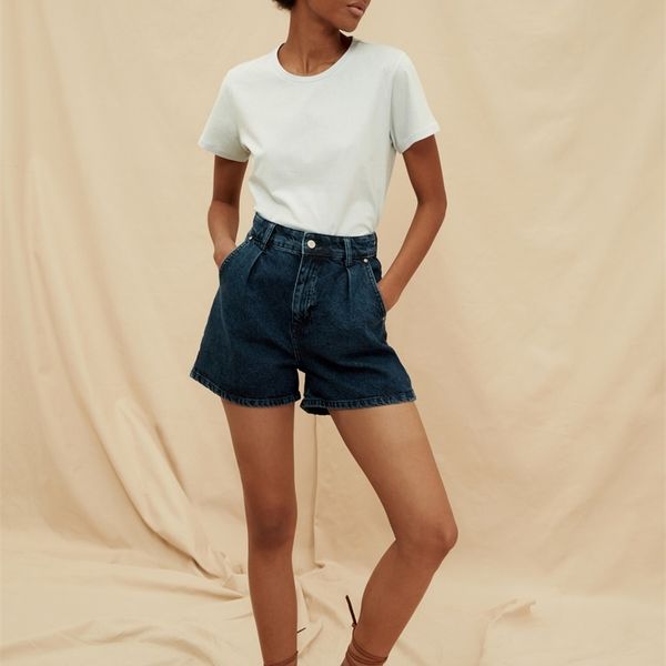 

trendyol pleated denim shorts twoss20sr0129 220427, White;black