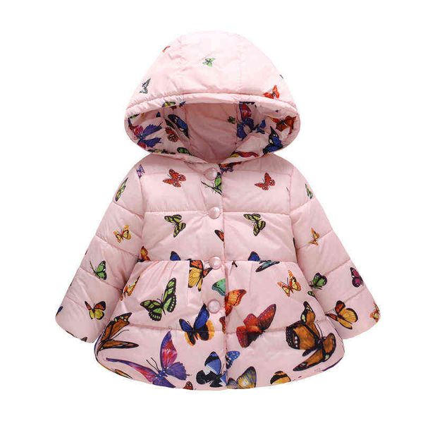 Baby Toddler Girls Giacche invernali Giacche per bambini Autunno Inverno Capispalla Neonata Warm Down Giacche con stampa a farfalla Abbigliamento neonato J220718