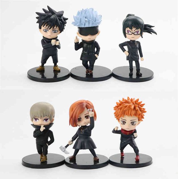 

6pcs q version anime figure toys yuji itadori mysterious megumi gisaki roses gojo satori zenin maki dog thorn pvc action