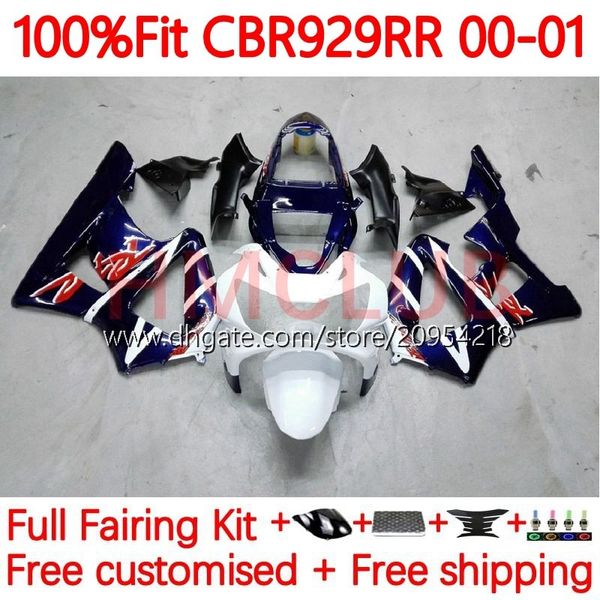 Corpo stampo ad iniezione per HONDA CBR900 CBR929 CBR 929RR 900RR 900 929 RR CC 00 01 Carrozzeria 117No.11 900CC 929CC CBR929RR 00-01 CBR900RR 2000 2001 Carenatura OEM bianco nero