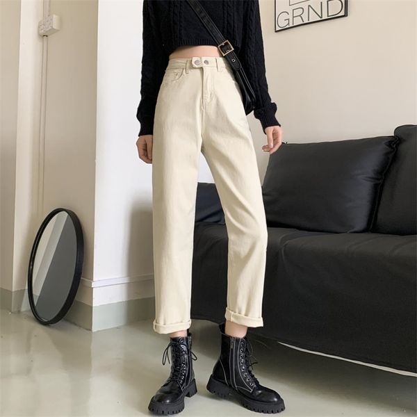 

jxmyy autumn and winter korean style high waist two-button loose and thin sanded thick casual straight jeans for women 210412, Blue