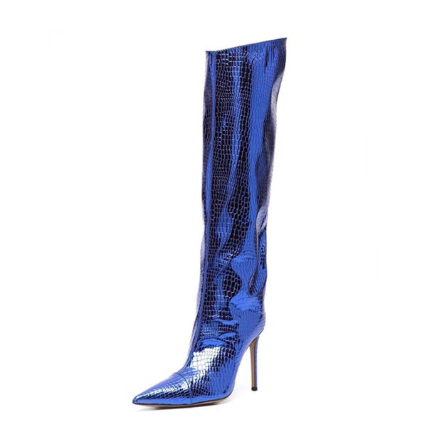 

2022 women's boots autumn and winter new stone pattern printing catwalk stilettos pointed toe 10cm high heel side zipper boots, Black