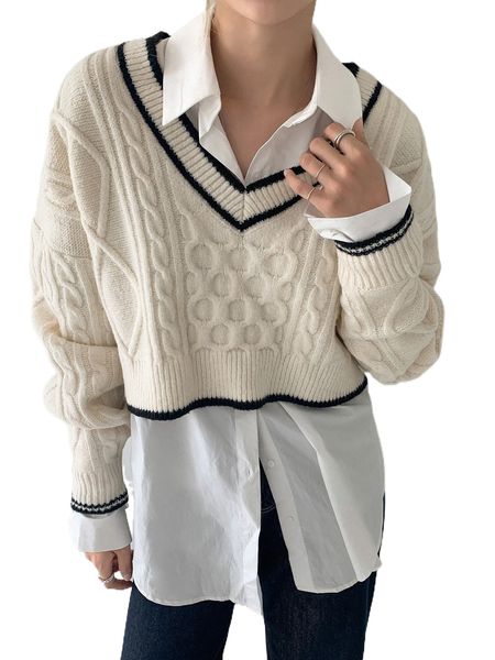 

dazy cable knit drop shoulder cricket sweater without blouse j1mg#, White;black