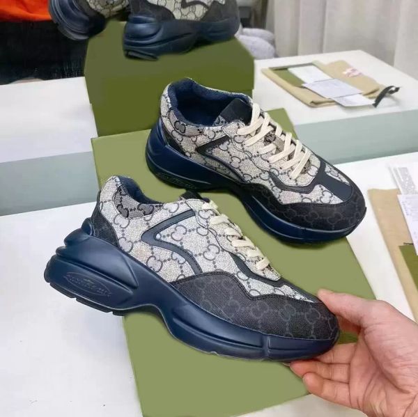 

oa020 designer sneakers rhyton casual shoes leather thick soled mens women dad sneaker chaussures lace-up increase platform leisure flat sho, Black