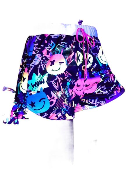 

reflective cartoon print knot front shorts 11ka#, White;black