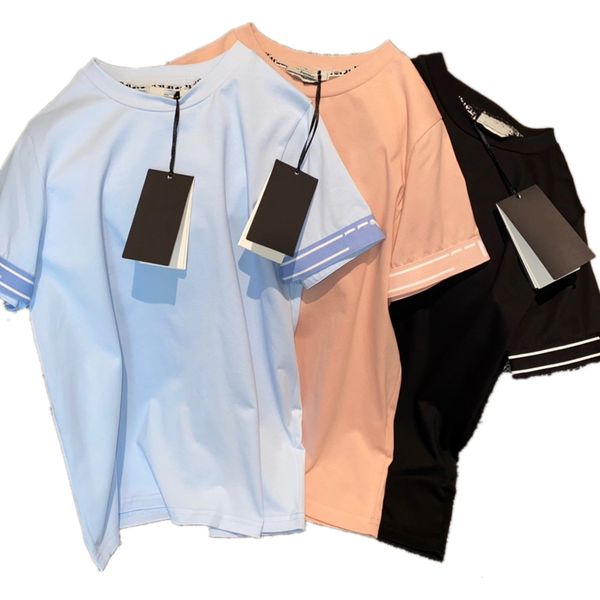 

high version quality roman style women's t-shirt classic luxury designer letter webbing embroidery stripes short-sleeve tee 3 color, White