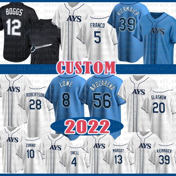 Benutzerdefinierte Kevin Kiermaier Baseball Jersey Tampa Wade Boggs Bay Wander Franco Randy Arozarena Tyler Glasnow Corey Kluber Francisco Mej￭a Taylor Walls Mike Zunino Lowe