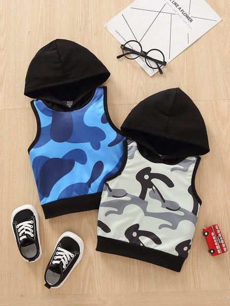 

baby 2pcs camo print sleeveless hoodie she, Blue