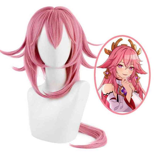 Игра Genshin Impact - Yae Miko / Miss Fox Cosplay Wig Wig Inazuma City Long Staight Теплостойкие синтетические волосы аниме -парики Y220512