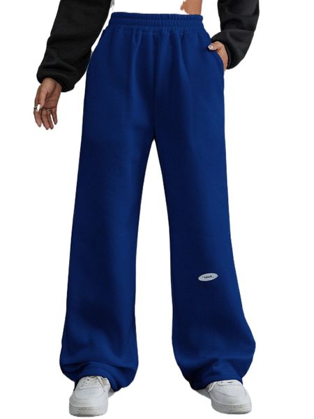 

letter patch detail elastic waist sweatpants f2pl#, Black;white