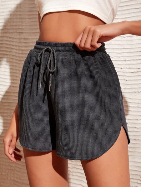 

waffle knit drawstring waist shorts b4oo#, White;black
