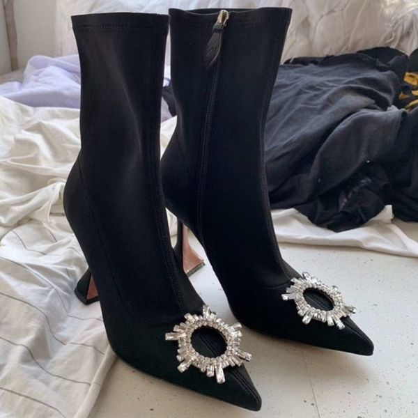 

amina muaddi pointed-toe boots women designer boots martin desert boot sequins medal coarse non-slip winter shoes size us4-11 no387, Black