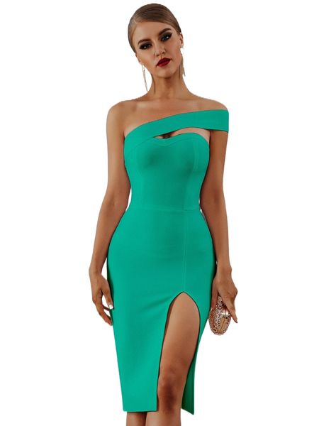 

adyce one shoulder split thigh bandage dress j6x5#, Black;gray