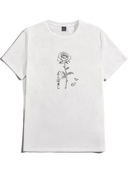 

men rose & japanese letter graphic tee f7tu#, White;black