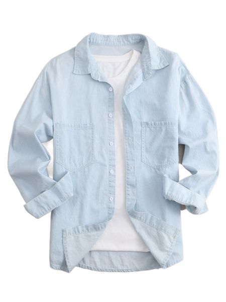 

men dual pocket front denim shirt without tee 09qw#, White;black