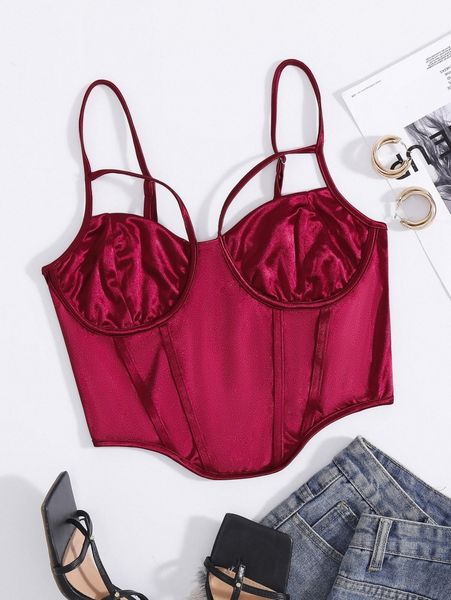 

asymmetrical hem satin bustier cami a83z#, White