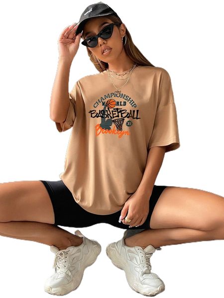 

basketball & letter graphic drop shoulder tee k1iq#, White