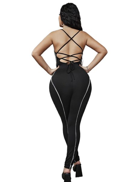 

sxy lace up backless cami unitard s1mb#, Black;white