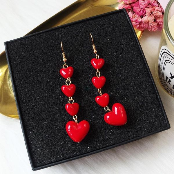 

dangle & chandelier rinhoo women's cute romantic heart drop earrings red love long tassel female statement wedding jewelry wholesale, Silver
