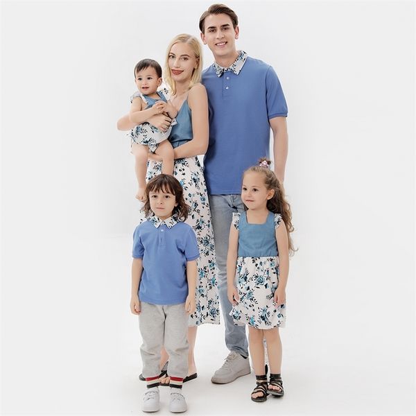 Família combinando roupas primavera verão mãe filha vestidos pai filho t-shirt macacão bebê mosaico família roupas combinando 220531