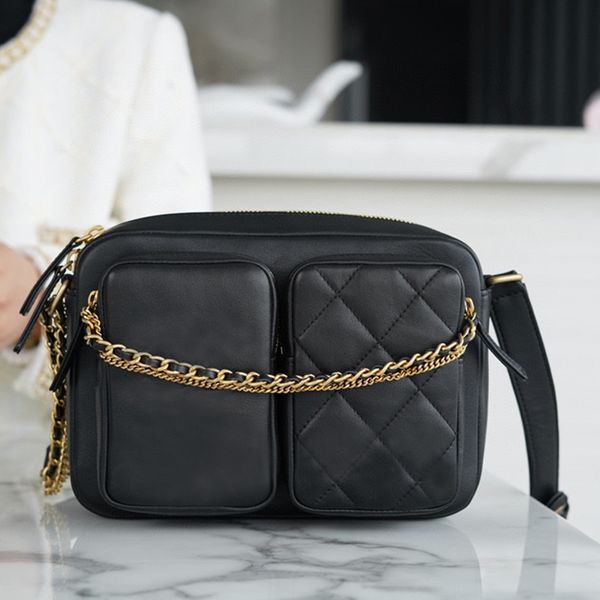 

black messenger shoulder camera chains bag fashion luxury handbags new style handbag cross body leather adjustable strap designer bags backp