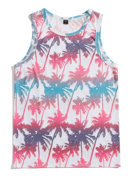 

men coconut tree print tank 47yw#, White;black