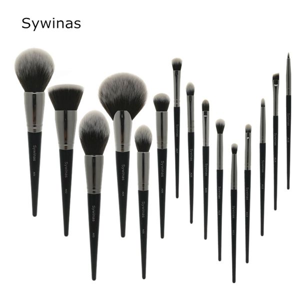 Sywinas Makeup Brush Set 15pcs Высококачественные черные натуральные синтетические волосы nake up rush storments Kit Professional Makeup rates 220616