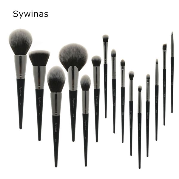 

sywinas makeup brush set 15pcs black natural synthetic hair nake up brush tools kit professional makeup brushes 220616