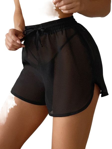 

chiffon tie front cover up shorts without thong f5vi#, White;black