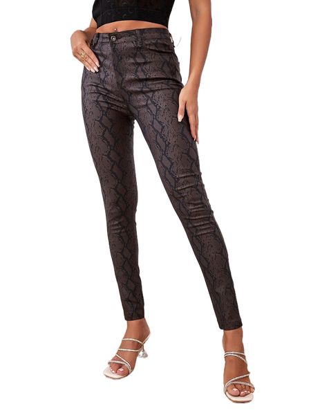 

apperloth a snakeskin high waist pu leather skinny pants j2of#, Black;white