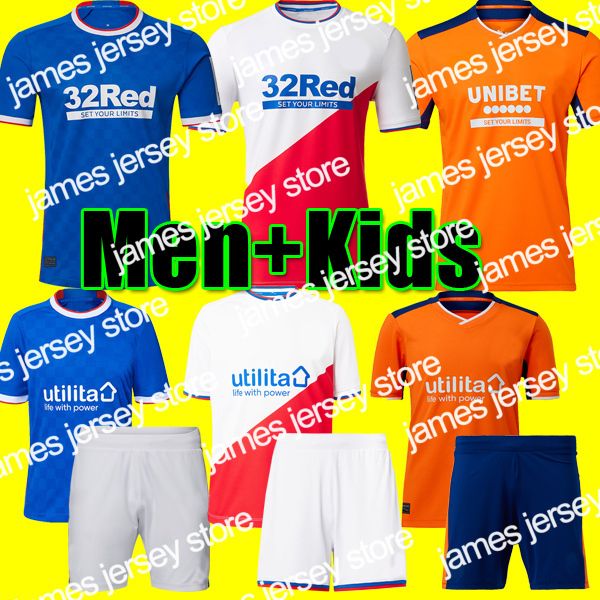 JameNew 22 23 Glasgow Rangers Soccer Jersey casa azul Kit 2022 2023 terceiro laranja away top branco 150º aniversário lendário comemorativo