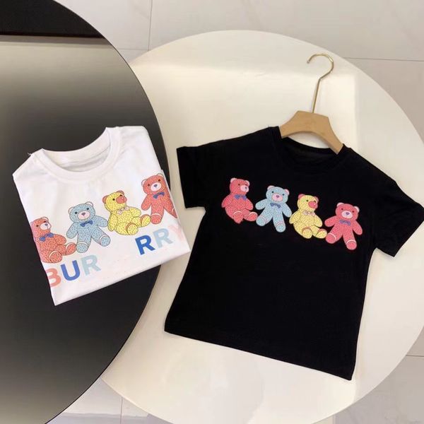 

child designer clothe sets bears letter childrens kids short sleeve t-shirt print shorts set suit brand boys clothing cotton tees black, White