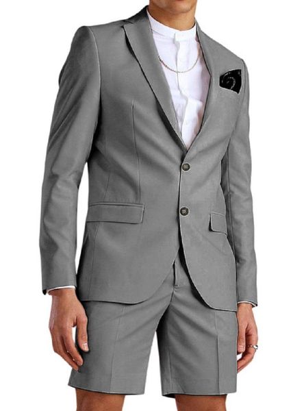 Ternos masculinos Blazers Moda Moda de verão Men cinza Men Suje de calça curta praia noivo casual casamento 2 peças de jaqueta