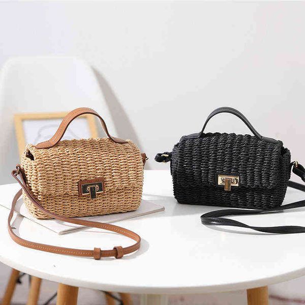 

evening bags bohemian mini straw for women boho rattan purse designer handbags small pu beach shoulder crossbody summer flap ins 220507
