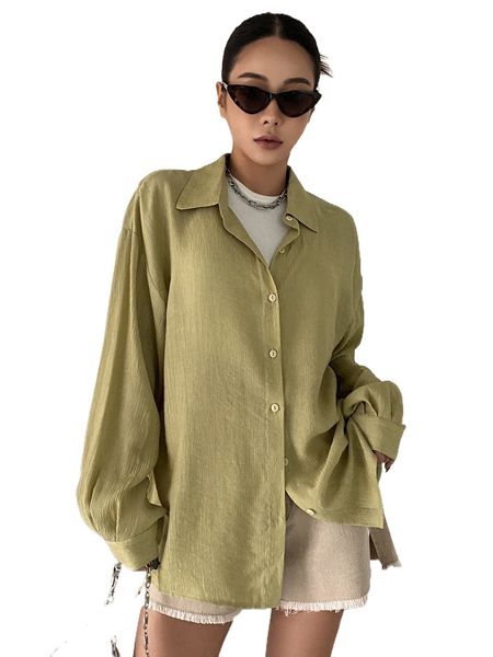 

dazy drop shoulder button front shirt 5385#, White