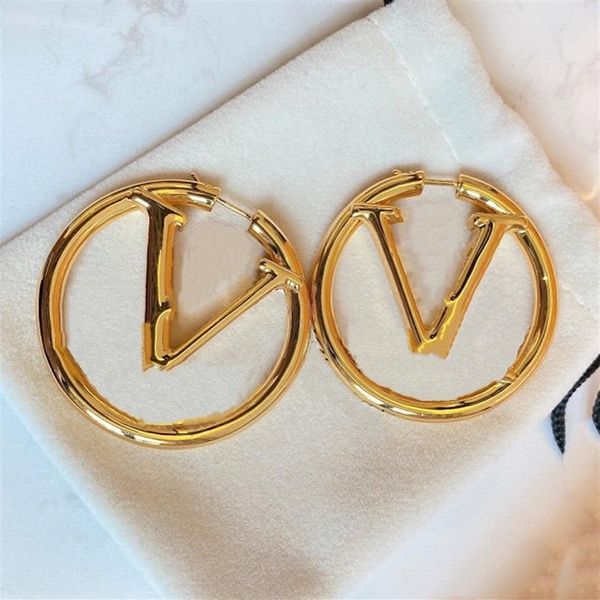 

luxury designer jewelry women earring gold hoop with letter stamp copper gold plated elegant diamond stud fashion jewelry 248b, Golden