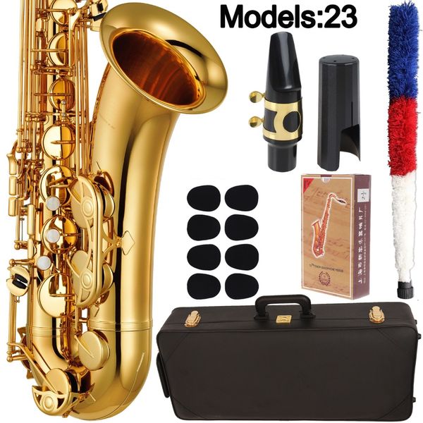 Neues MFC Tenorsaxophon 23 Goldlack Sax Tenor Mundstück Blattschraube Hals Musikinstrument Zubehör mit Koffer